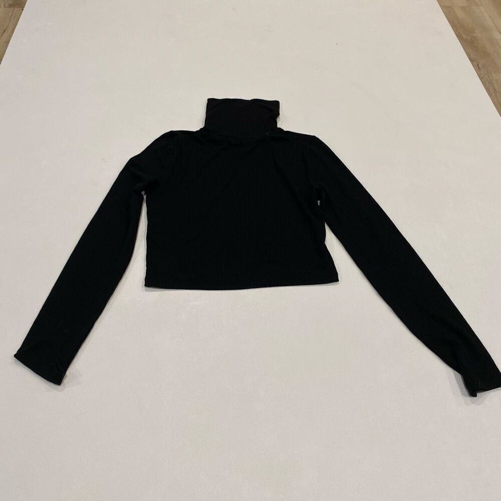 Madewell Black Ribbed Mock Neck Long Sleeve Crop Top Women’s Size XS